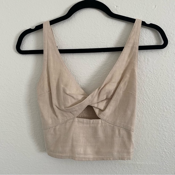 Abercrombie & Fitch Twist Front Linen Blend Crop Top - Picture 3 of 5